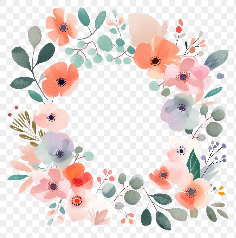 PNG Flower coffee circle border pattern backgrounds wreath.