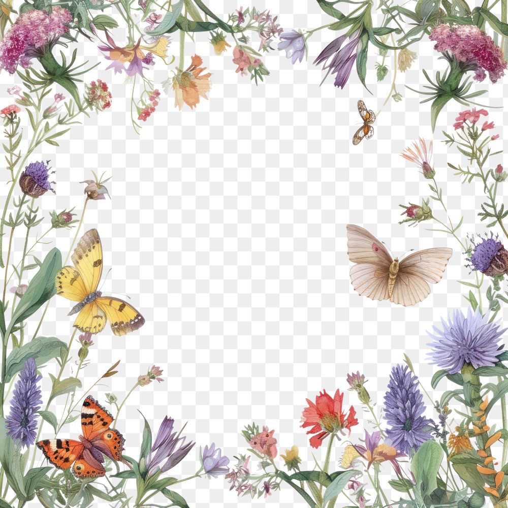 PNG Flower butterfly square border pattern insect plant