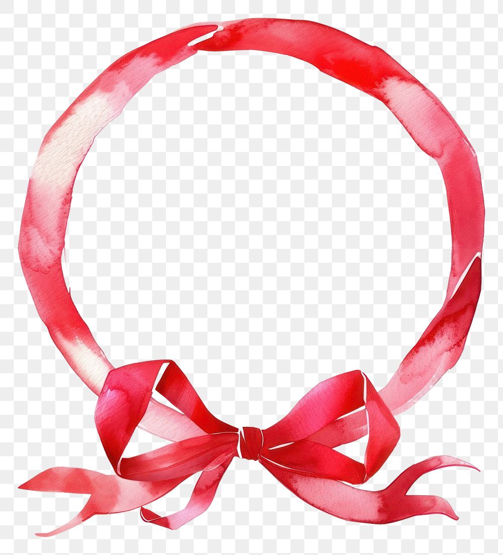 PNG Red ribbon circle border wreath bow white background.