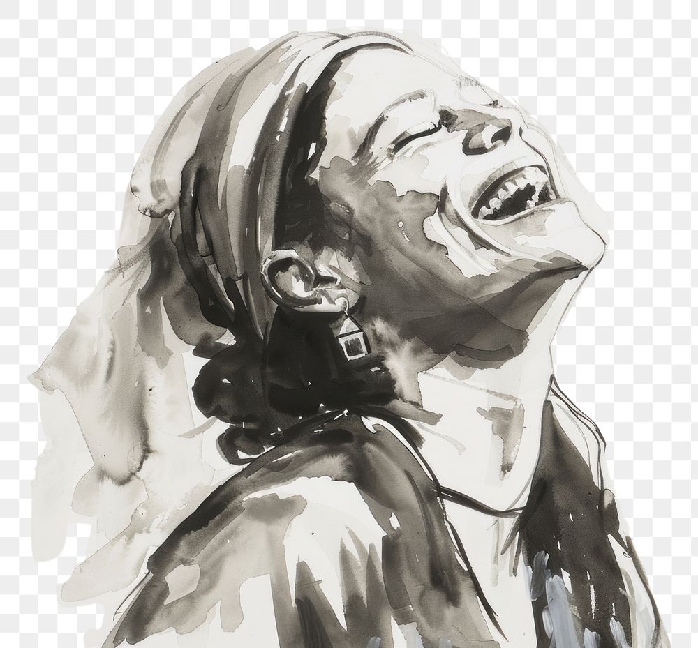 PNG Monochromatic cheerful Moroccan woman laughing portrait painting drawing.