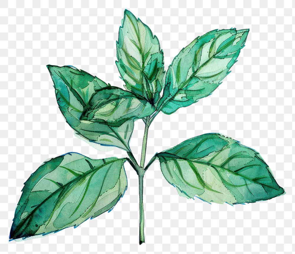 PNG Monochromatic fresh mint leaves plant herbs leaf.