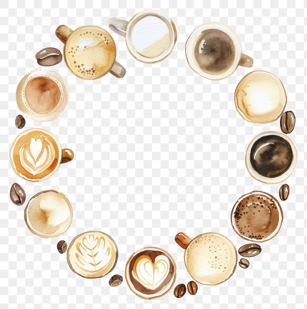 PNG Cute coffee circle border cup mug white background.