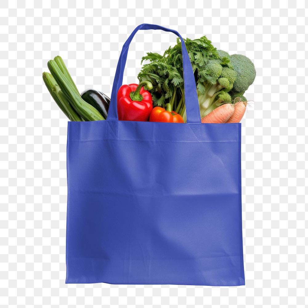 PNG blue grocery shopping tote bag, transparent background