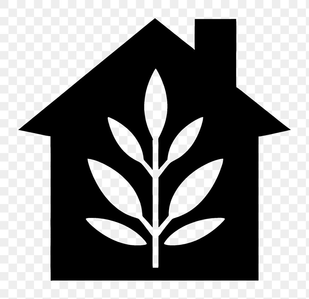 PNG Home logo icon black plant white background.