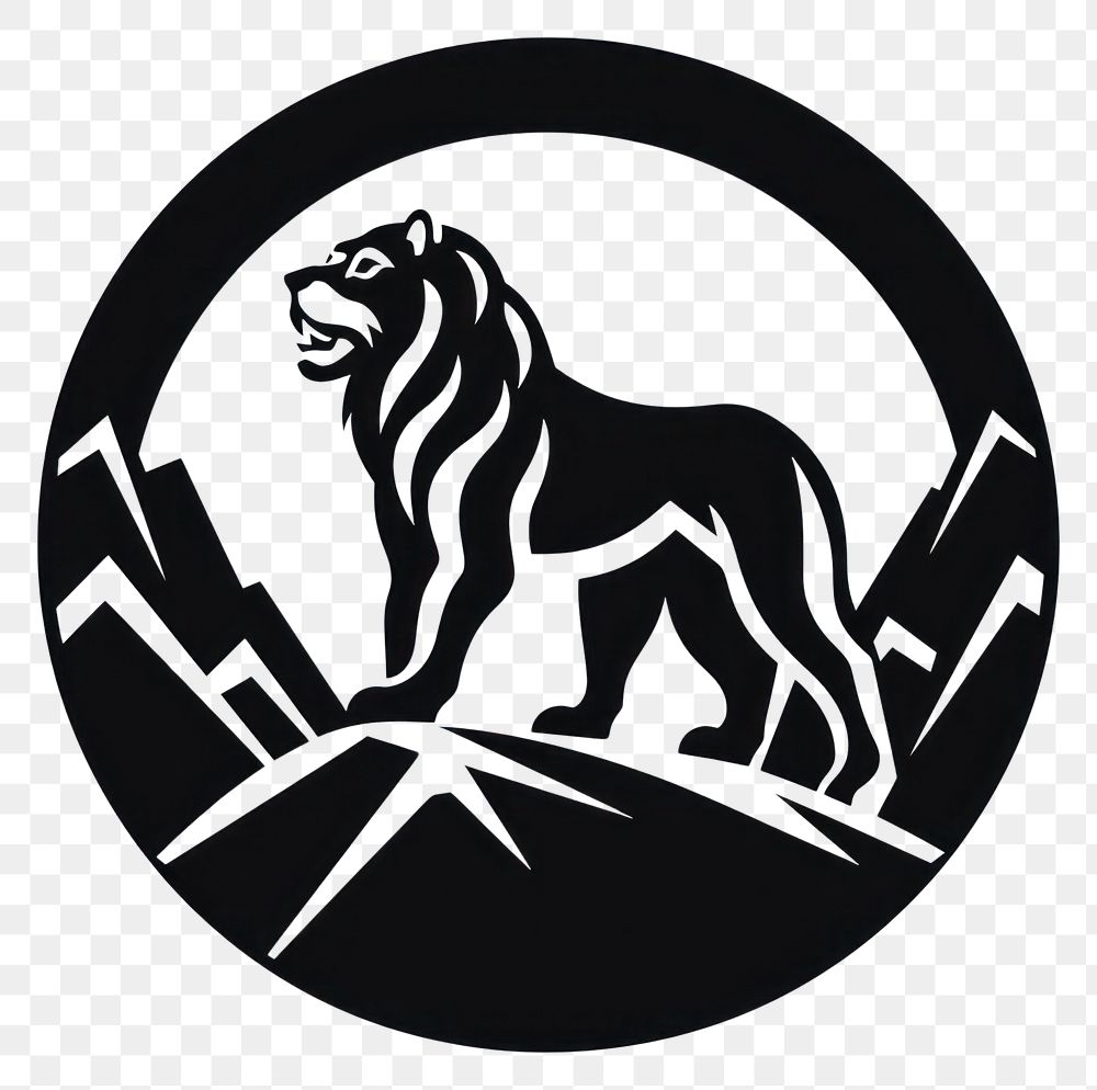 PNG Lion standing on a mountain icon logo silhouette symbol.