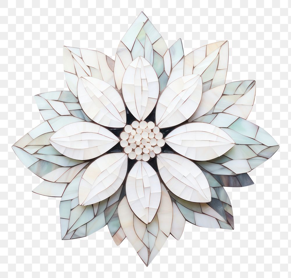 Mosaic tiles of white flower brooch plant art.