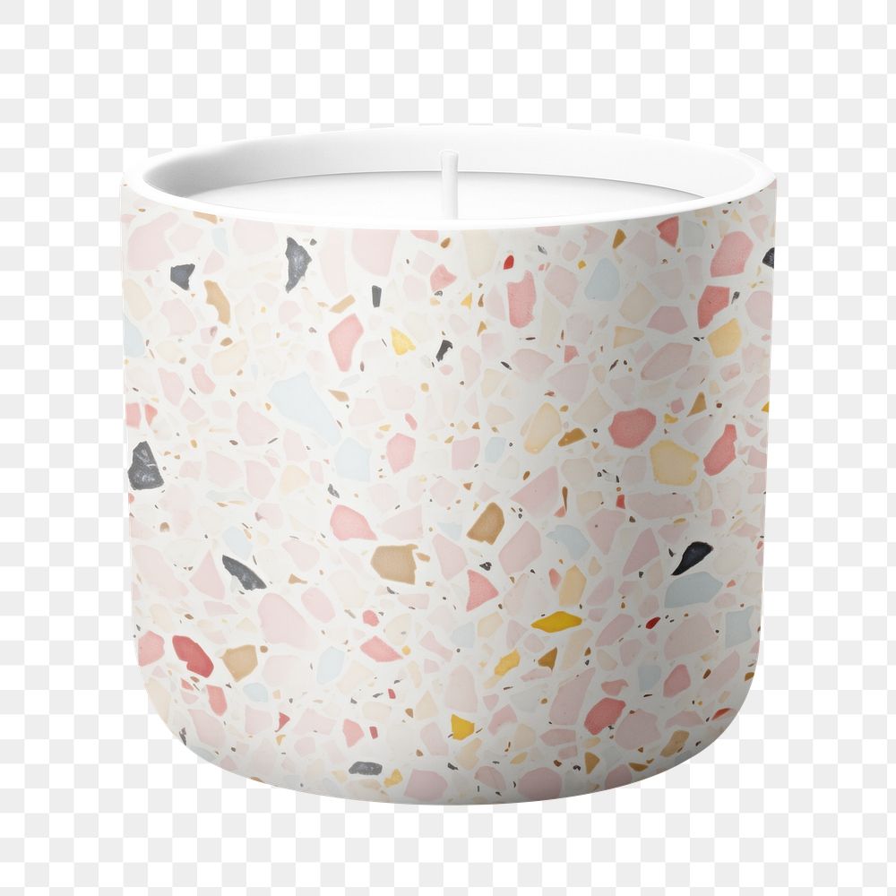 PNG aroma candle in Terrazzo jar, transparent background