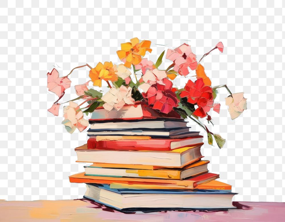 PNG  Books with flower painting publication plant.