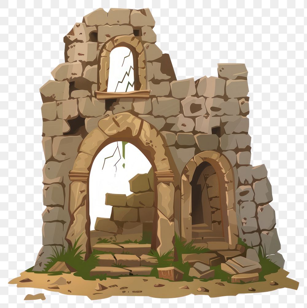 PNG Cartoon of ancient ruins architecture building wall.