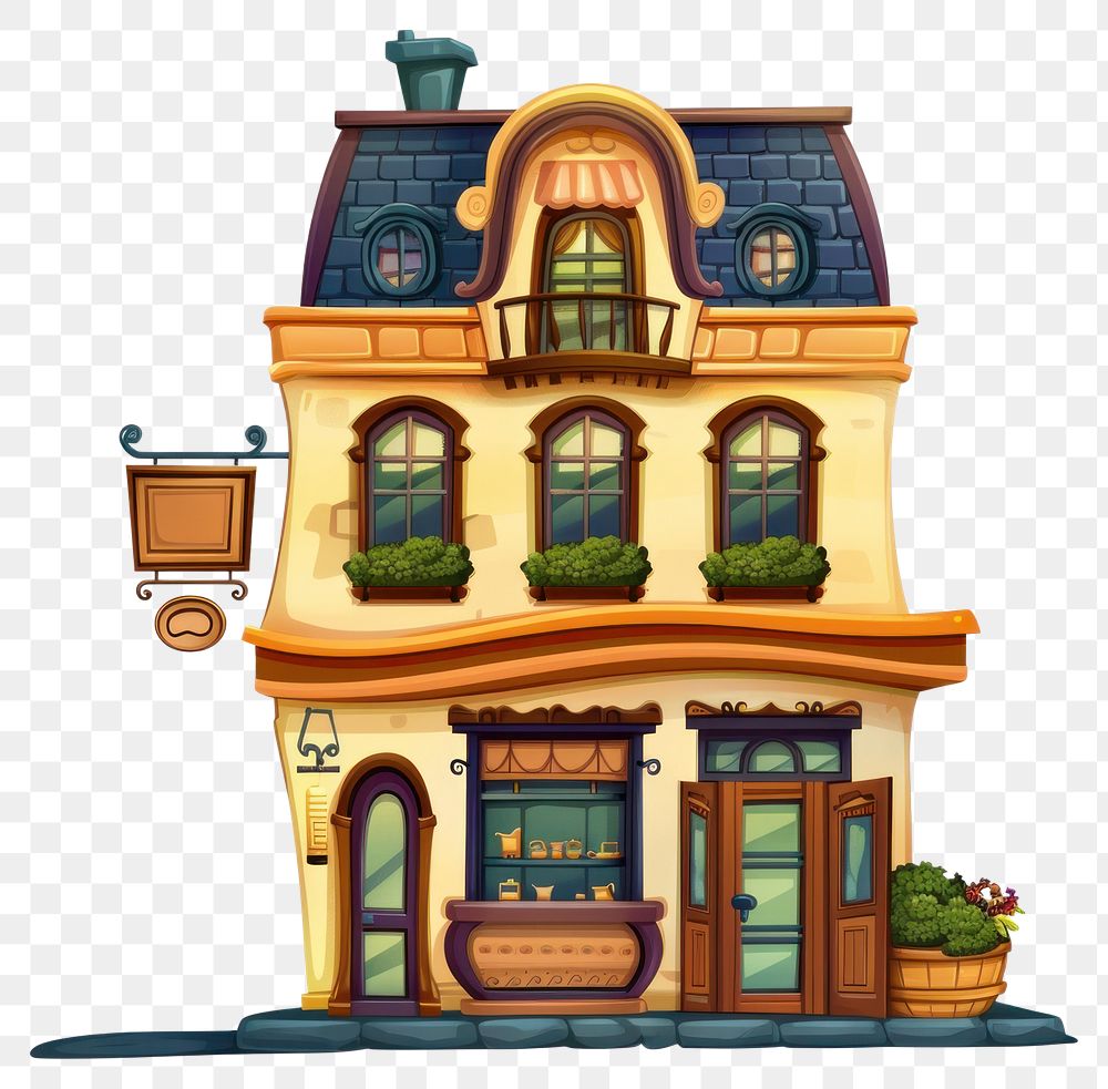 PNG Cartoon of antique shop architecture building house.