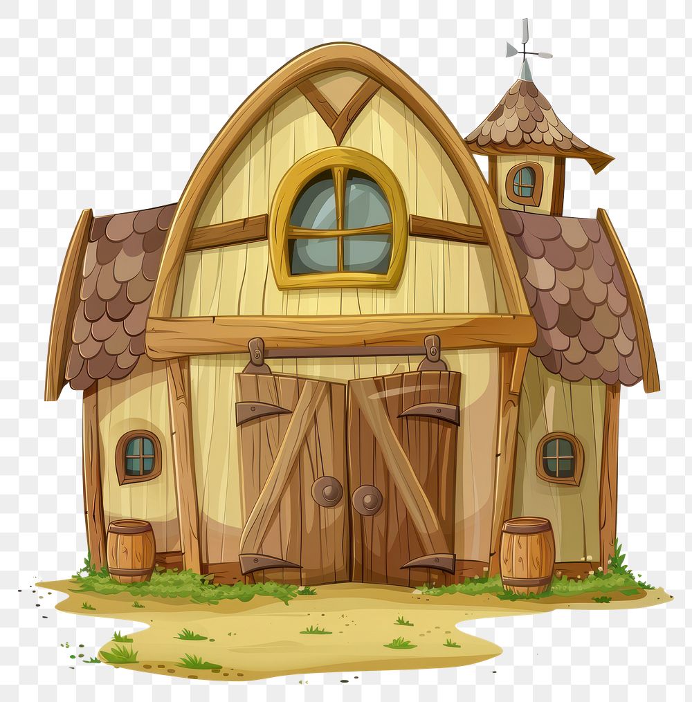 PNG Cartoon of barn architecture building outdoors.