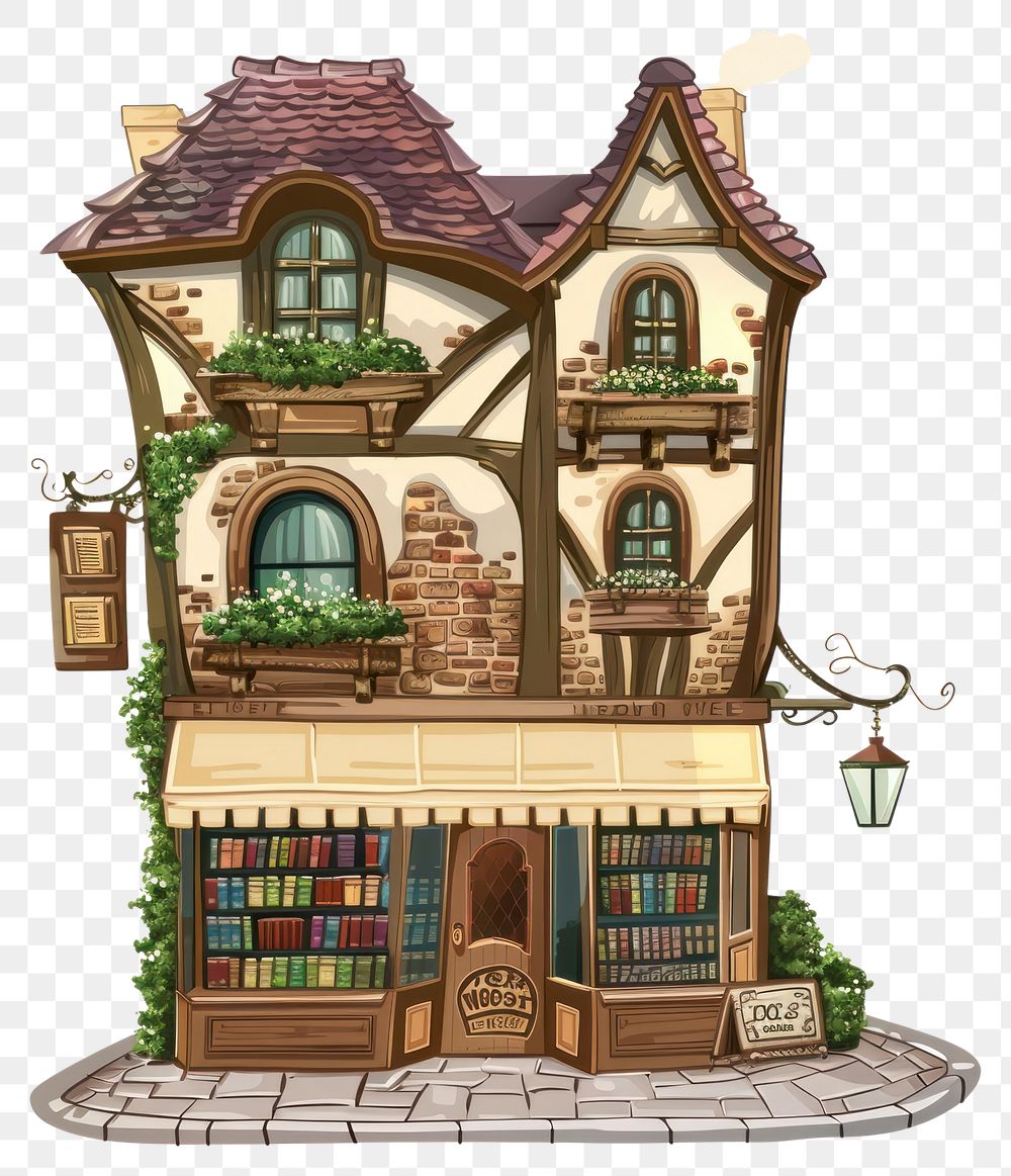 PNG Cartoon of book store architecture building cottage.
