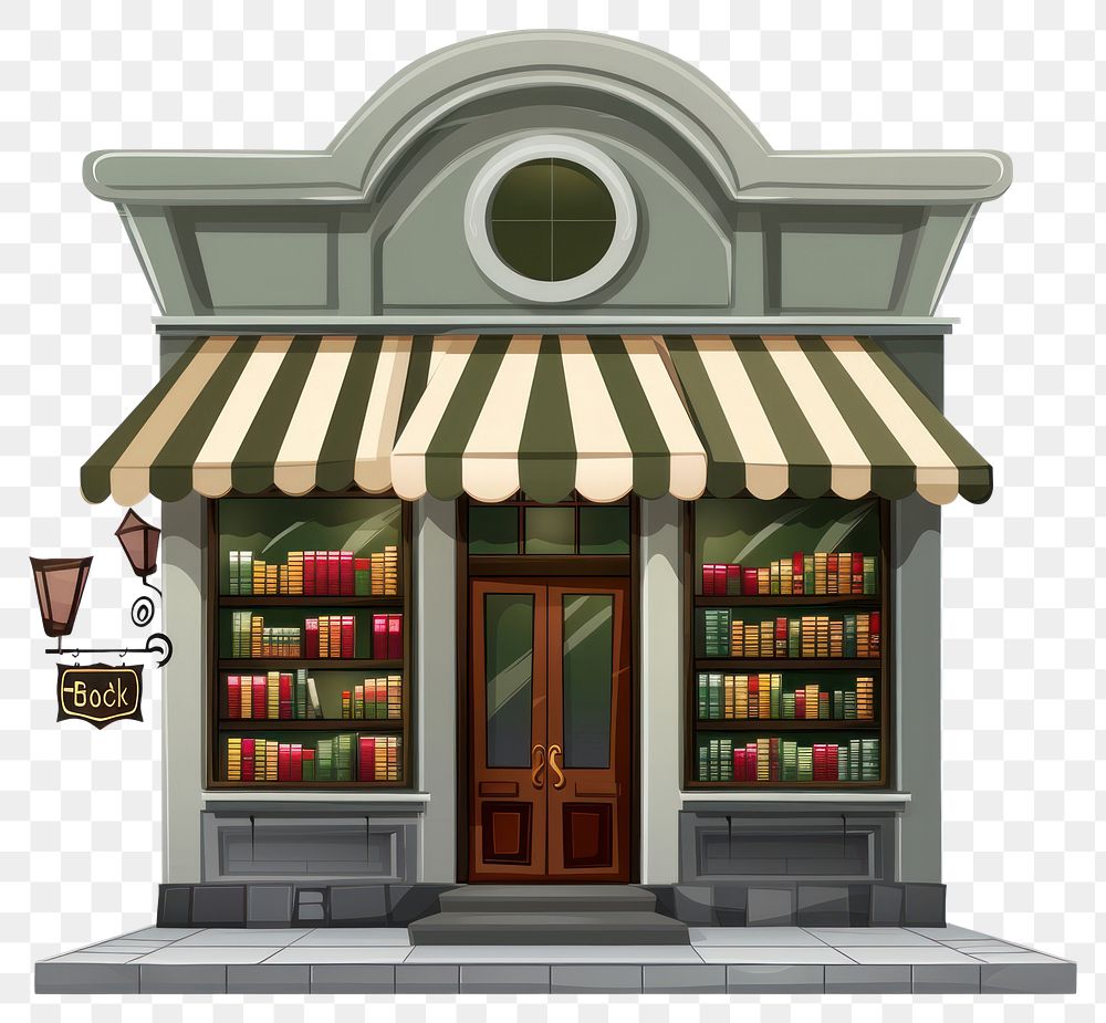 PNG Cartoon of book store architecture building illuminated.