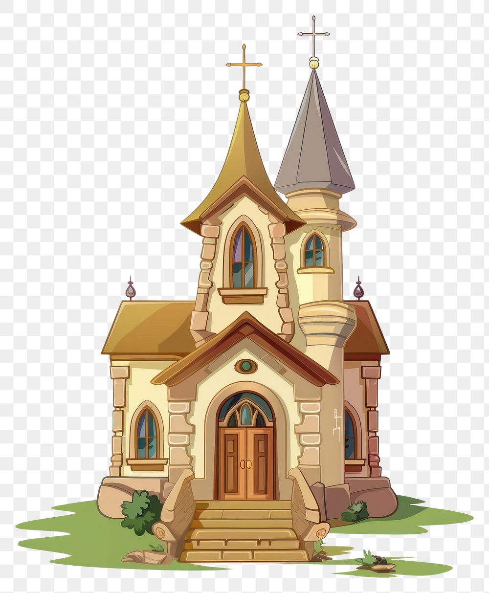 PNG Cartoon of church architecture building tower.