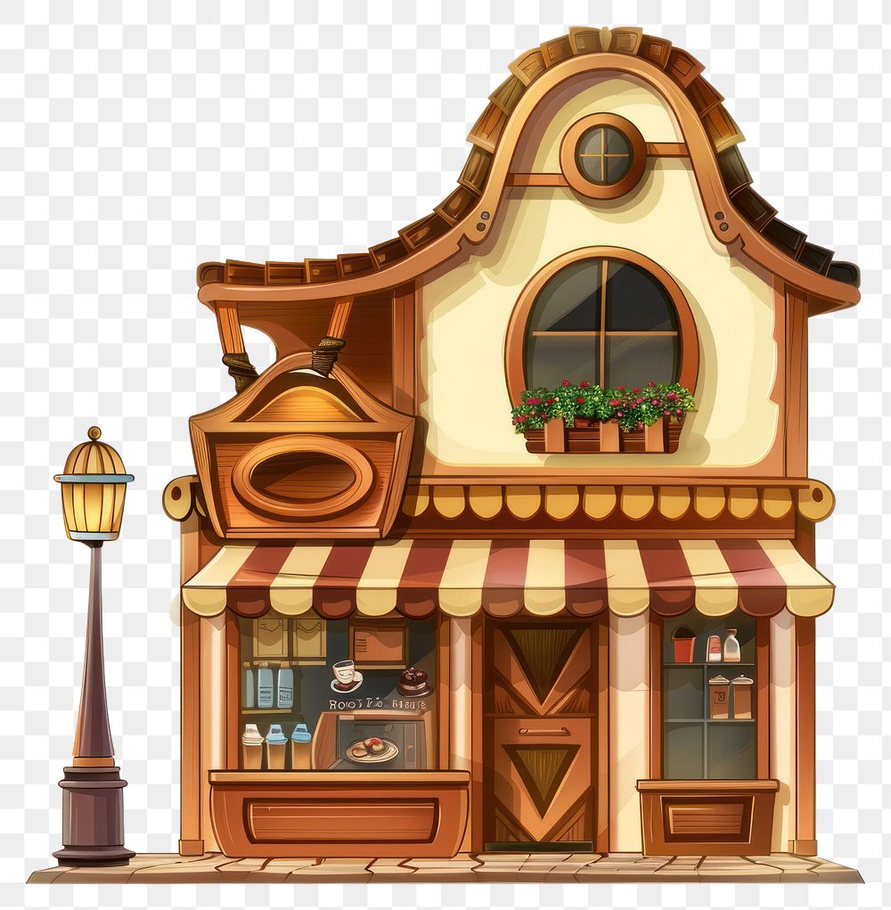 PNG Cartoon of coffee shop architecture building confectionery.