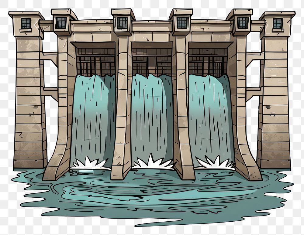 PNG Cartoon of dam architecture building outdoors.