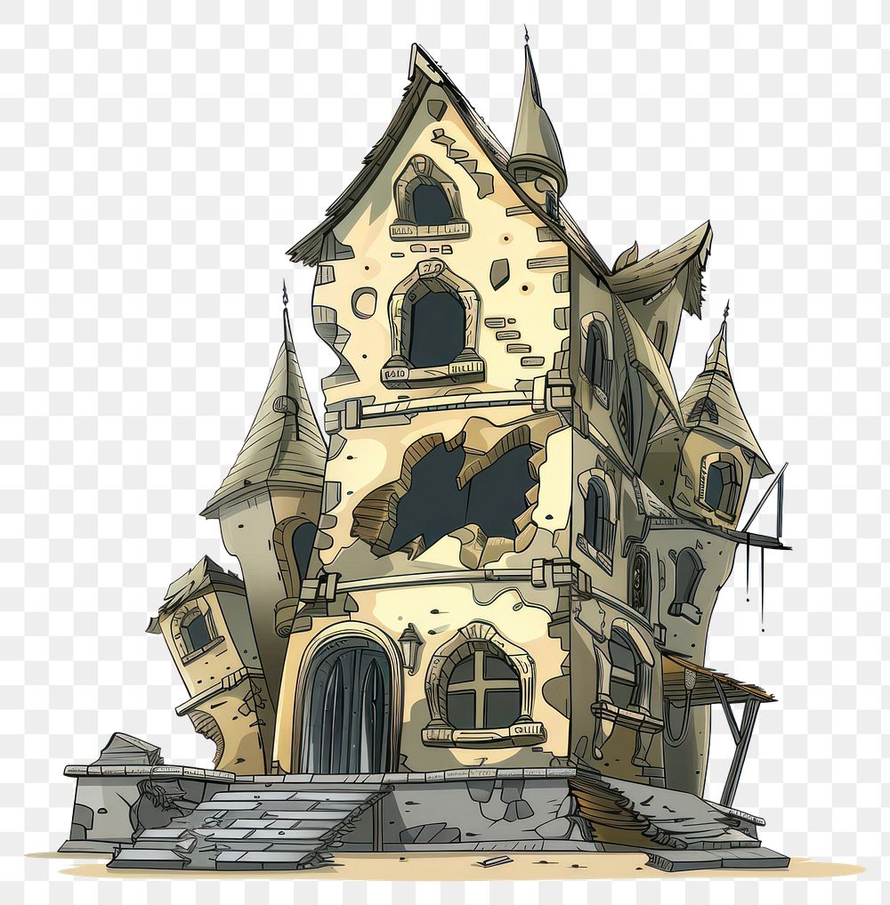 PNG Cartoon of destroy architecture building tower.