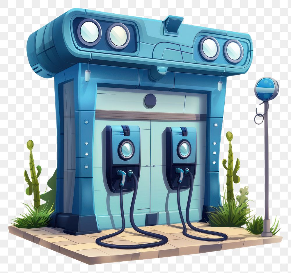 PNG Cartoon of ev charger station architecture technology boombox.