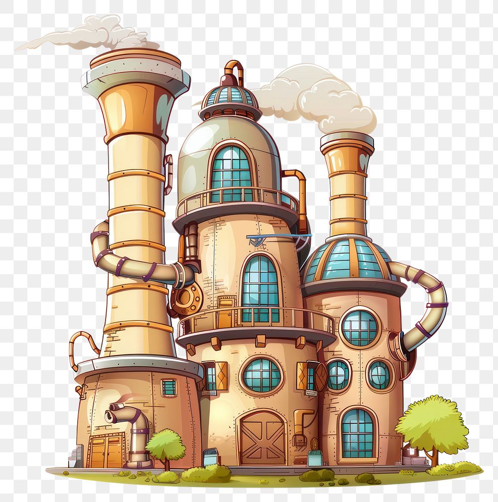 PNG Cartoon of factory architecture building lighthouse.