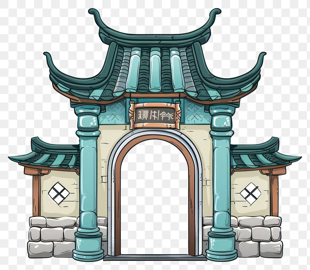 PNG Cartoon of gate architecture building white background.