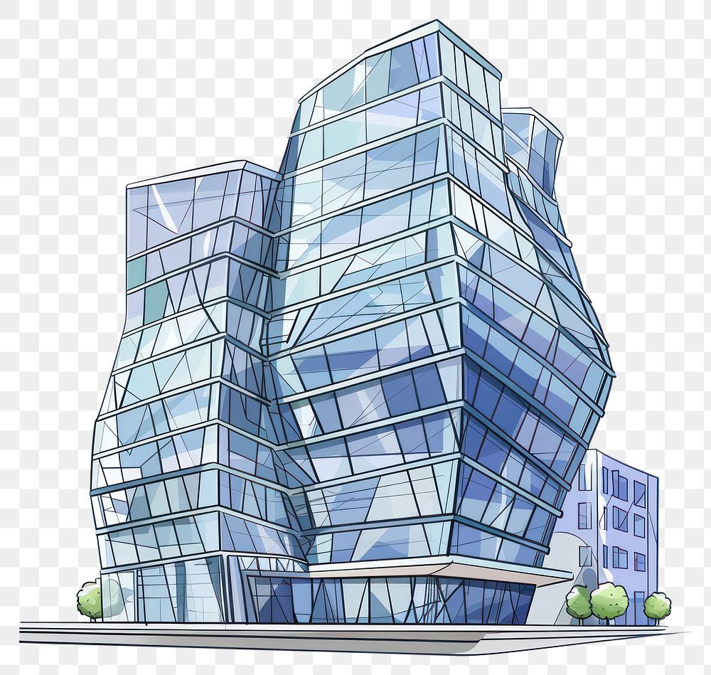 PNG Cartoon of glass buildings architecture drawing sketch.