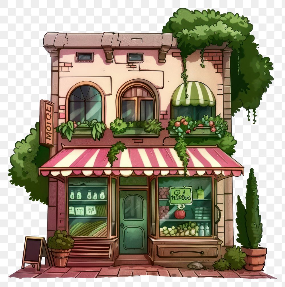 PNG Cartoon of grocery store architecture building restaurant.