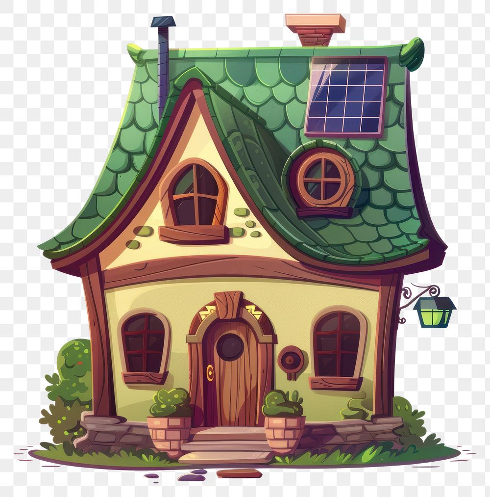 PNG Cartoon of house with solar panel architecture building cottage.