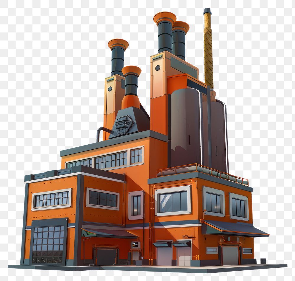 PNG Cartoon of manufacturing factory architecture building white background.