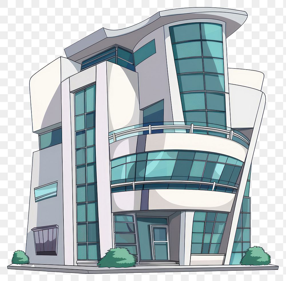 PNG Cartoon of modern architecture building city white background.