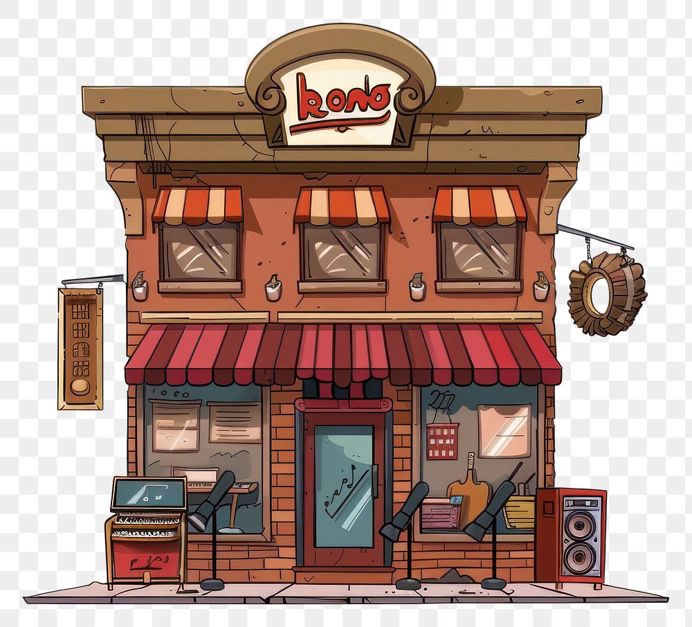 PNG Cartoon of music shop architecture restaurant building.