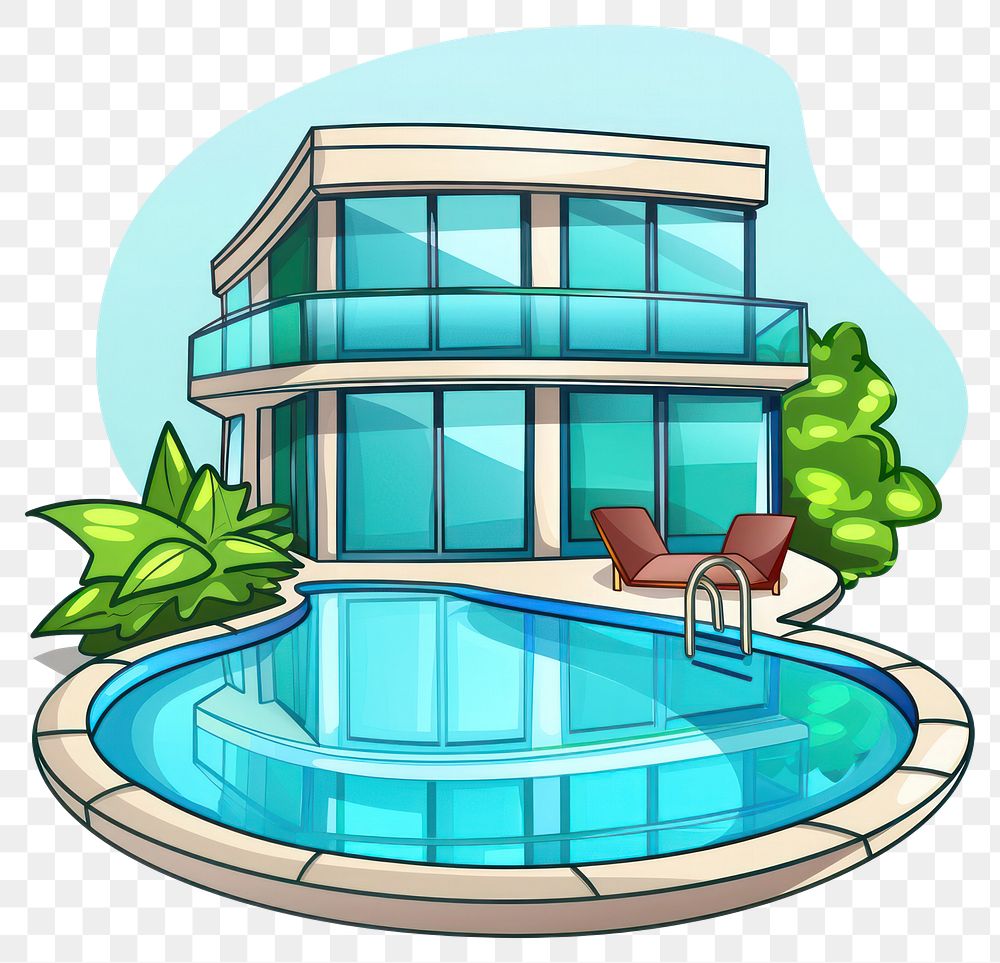 PNG Cartoon of swimming pool architecture building resort.
