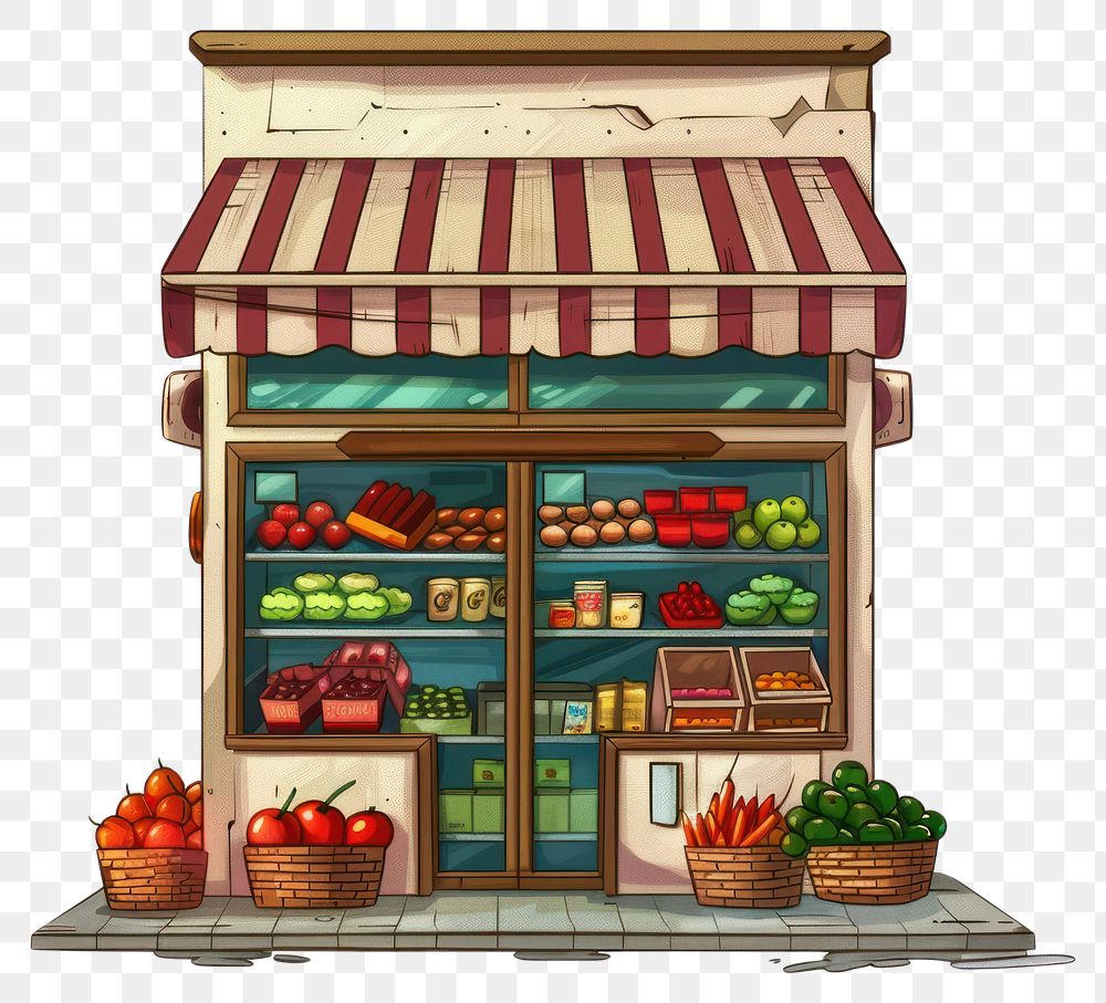 PNG Cartoon of supermarket architecture building food.
