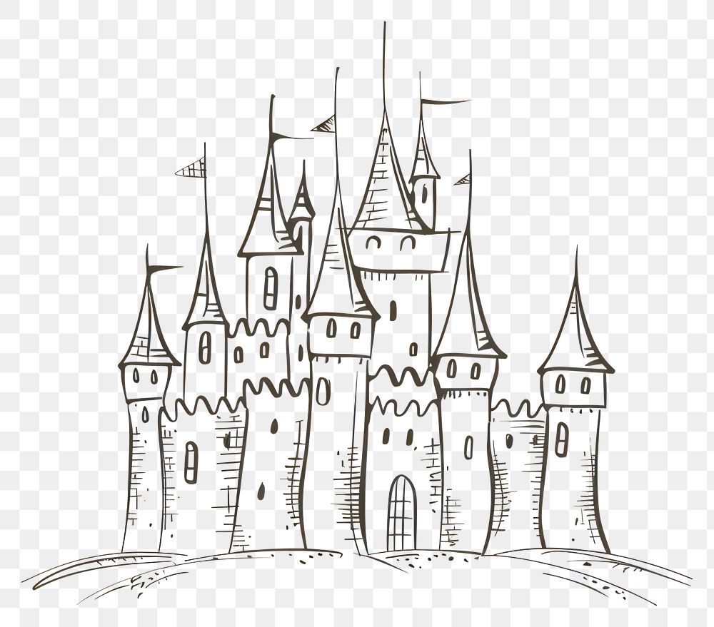 PNG Hand drawn of castle drawing sketch doodle.
