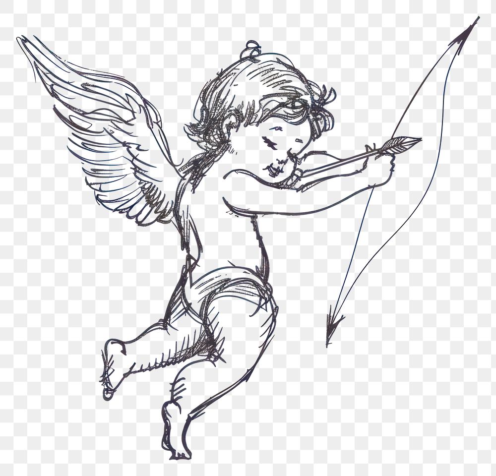 PNG Hand drawn of cupid drawing sketch cartoon.