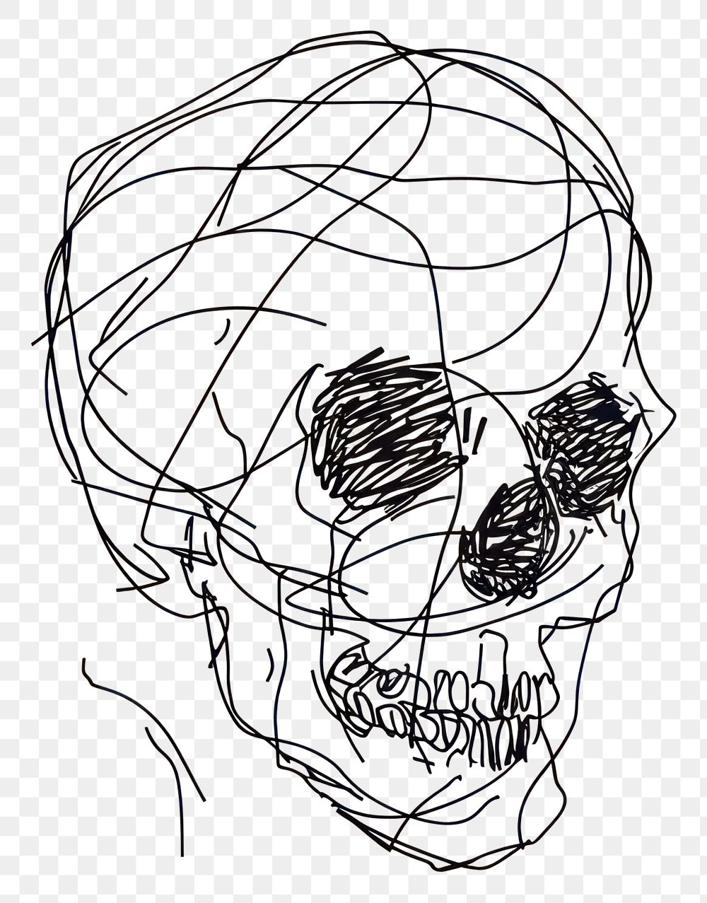 PNG Hand drawn of skull drawing sketch art.