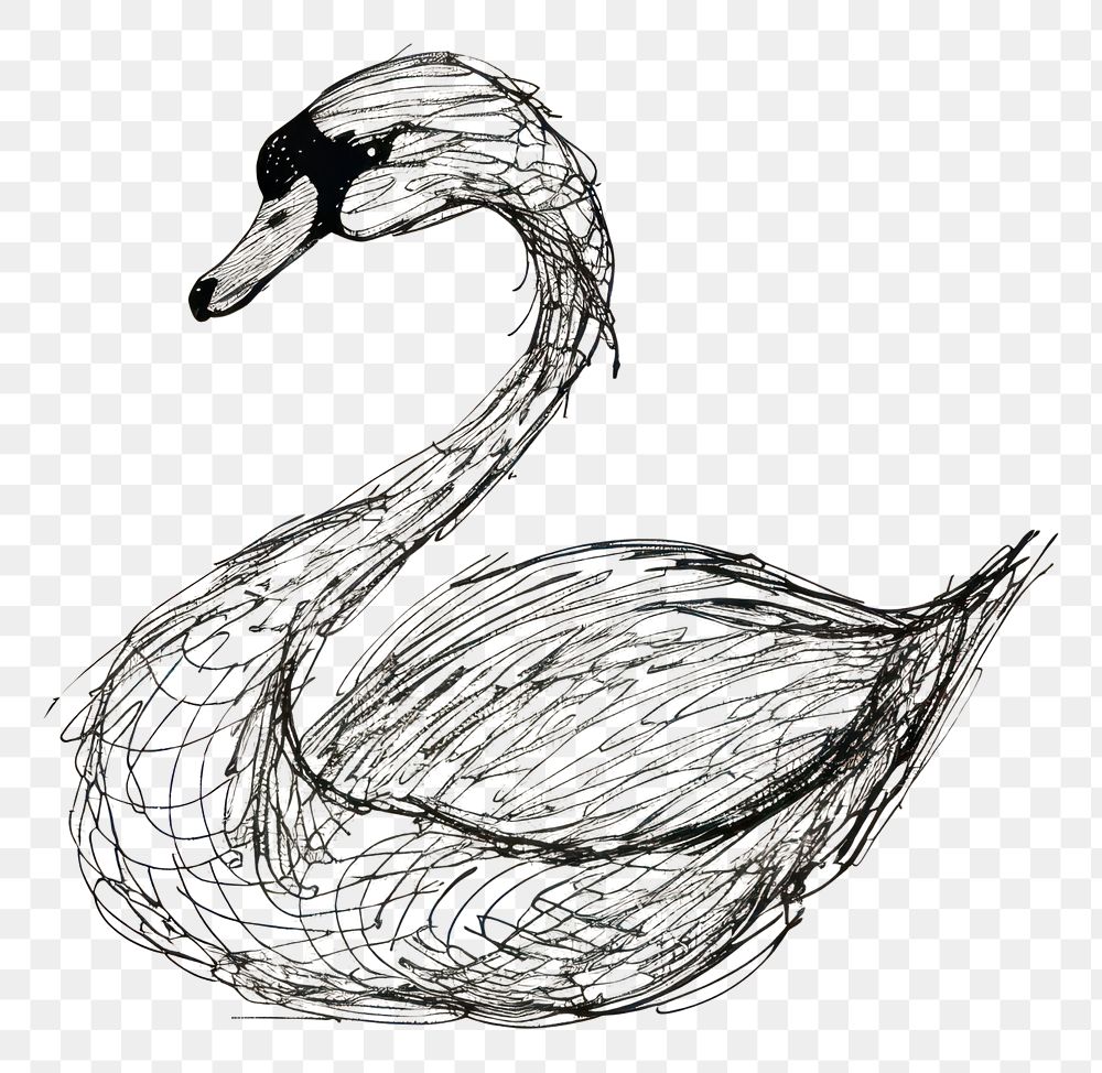 PNG Hand drawn of swan drawing sketch monochrome.