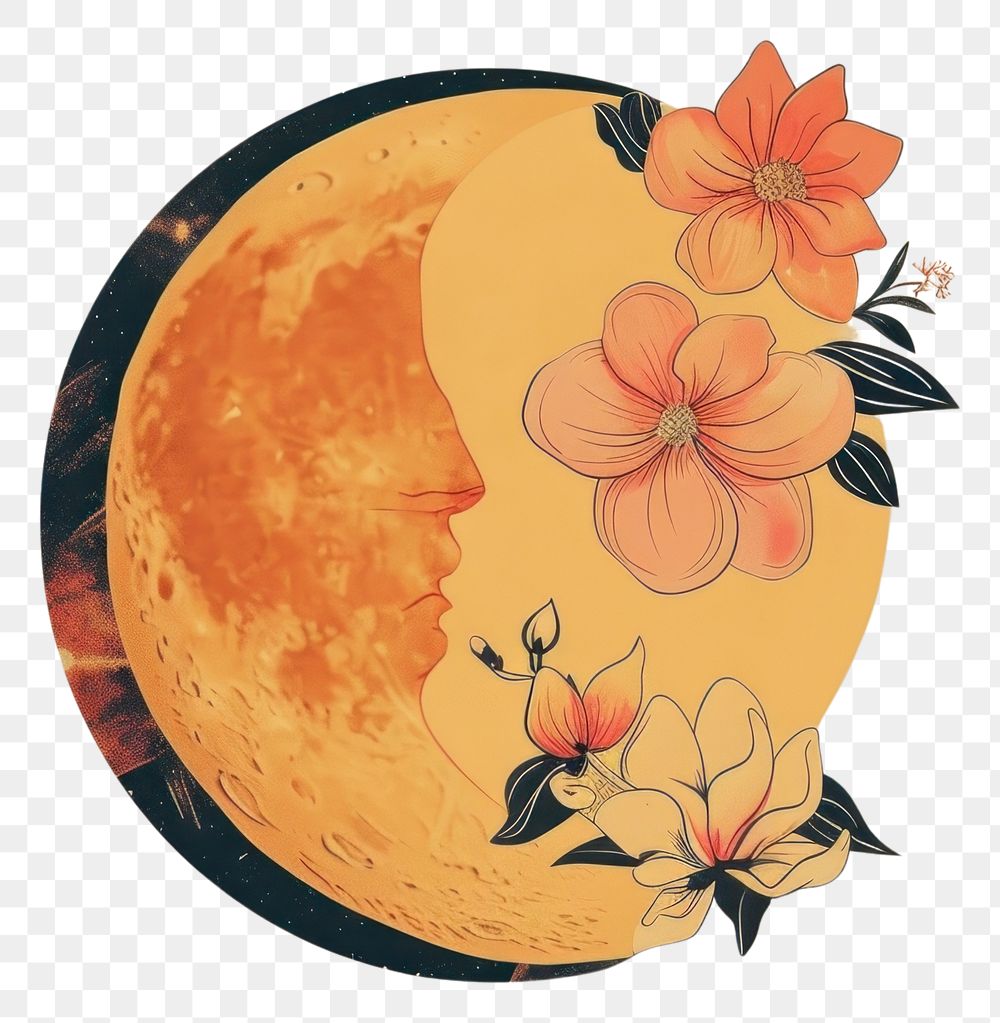PNG Drawing flower on moon art nature plant.