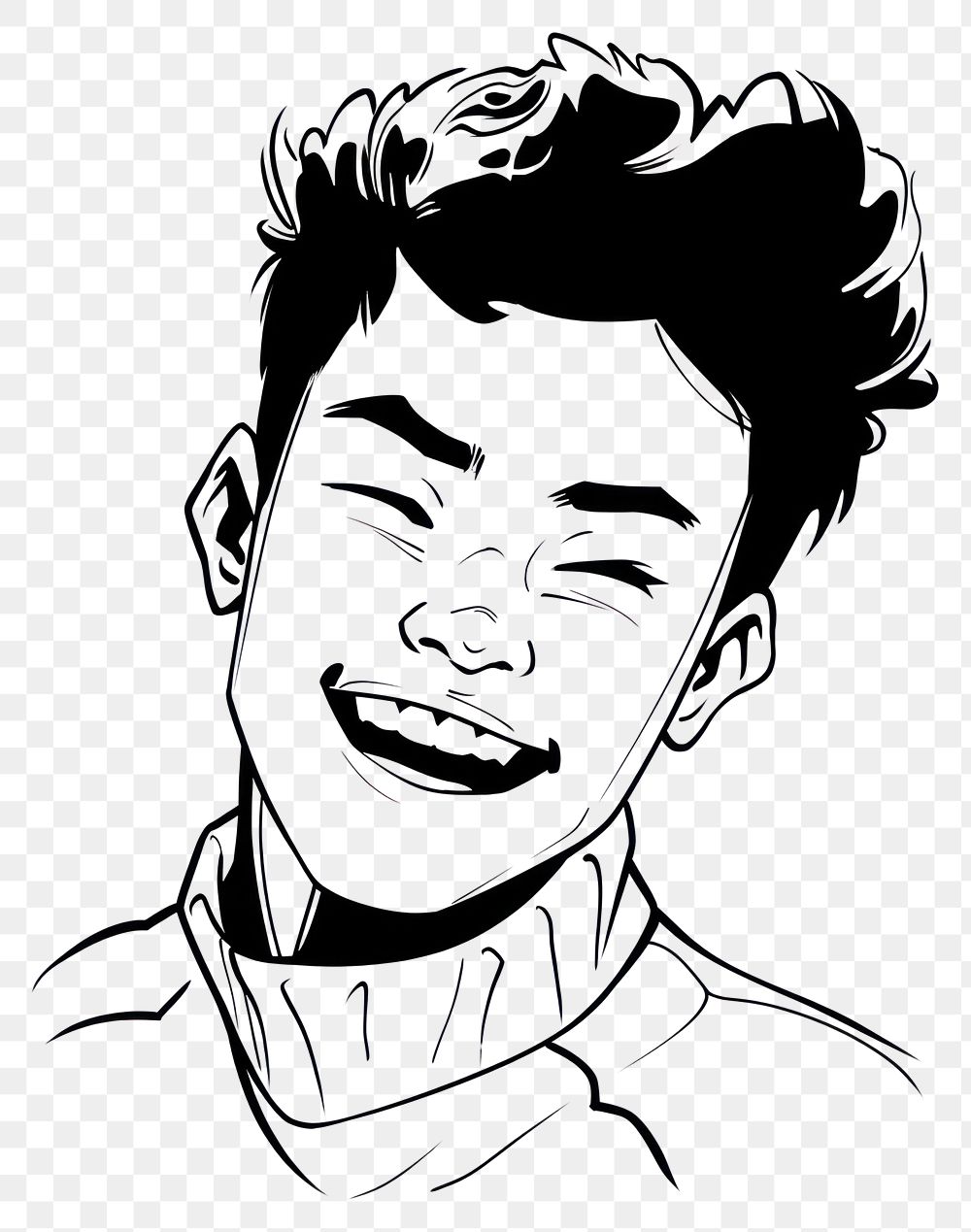 PNG Outline sketching illustration of a big smile asian boy drawing cartoon illustrated.