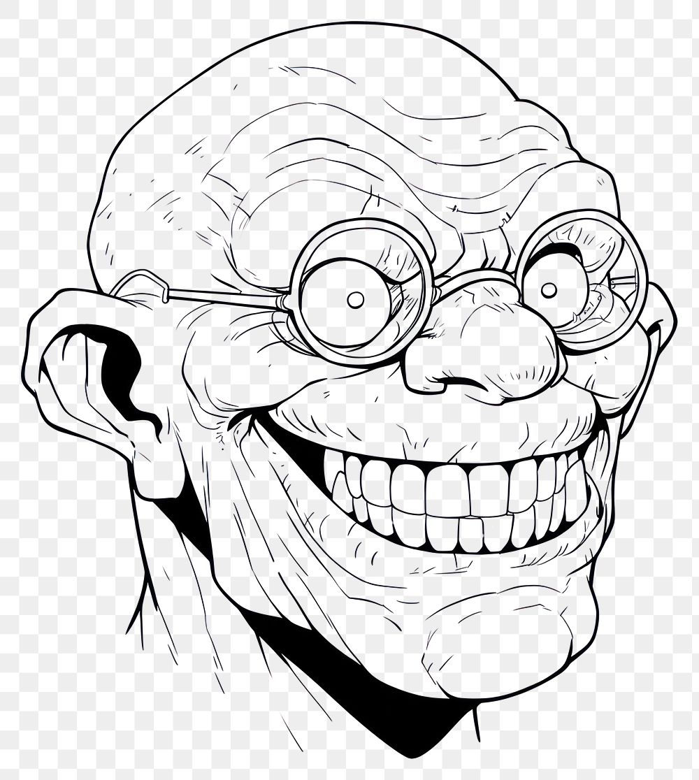 PNG Outline sketching illustration of a big smile senior man cartoon drawing representation.