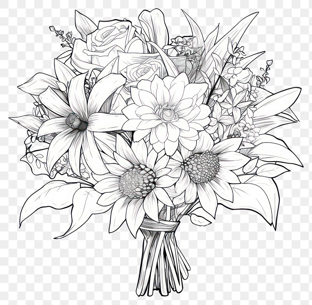 PNG Outline sketching illustration of a flower bouquet cartoon pattern drawing.