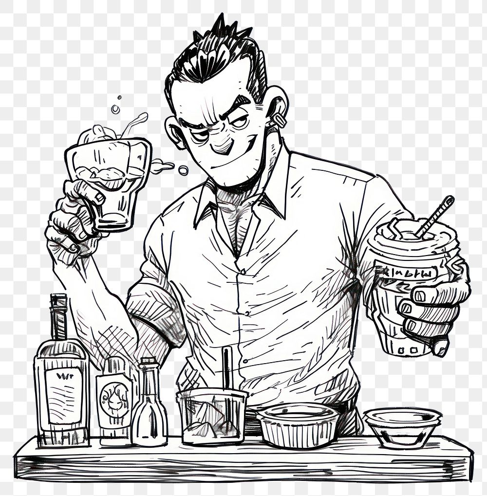 PNG Outline sketching illustration of a friendly bartender cartoon drawing adult.