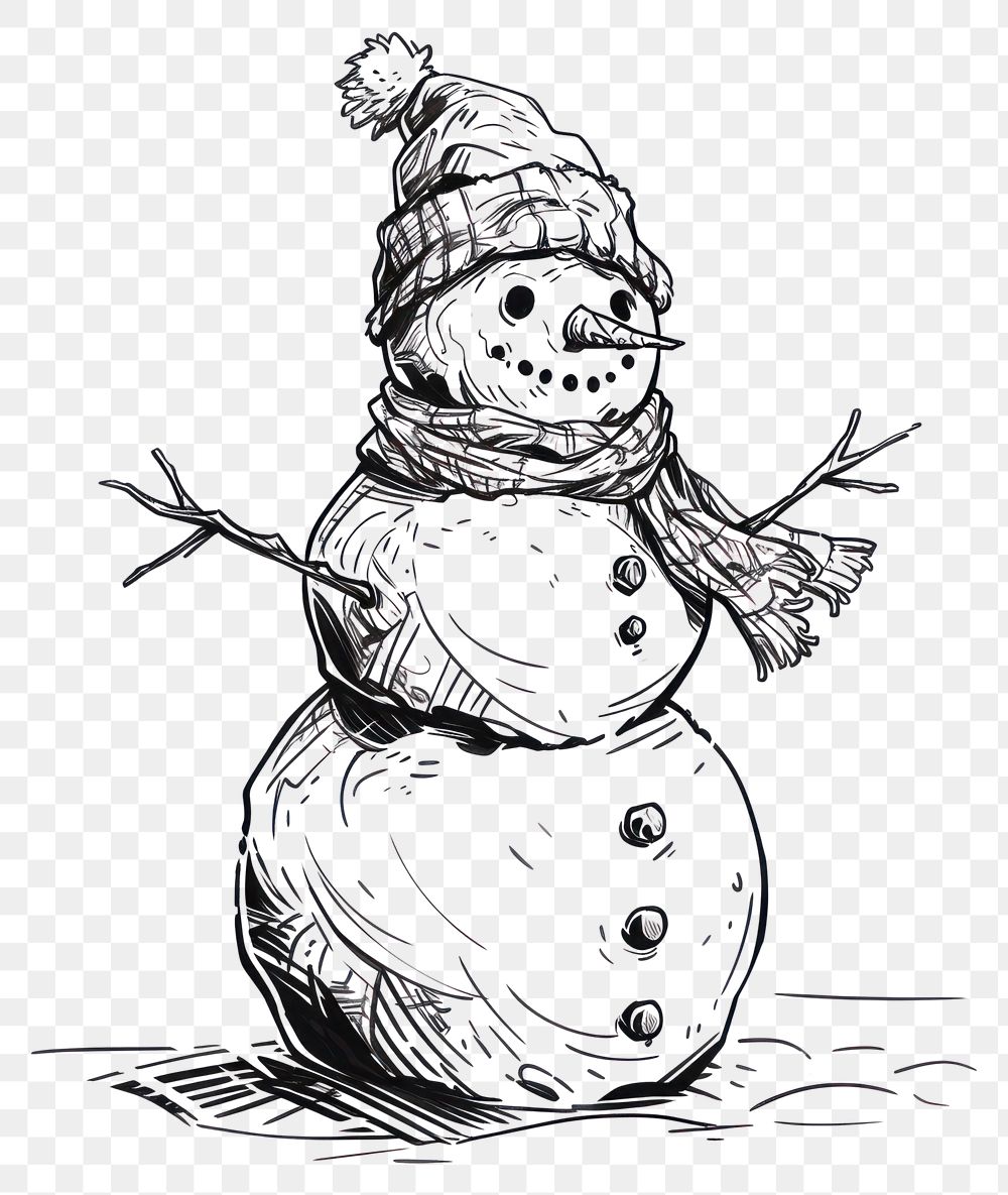 PNG Outline sketching illustration of a snowman cartoon drawing winter.