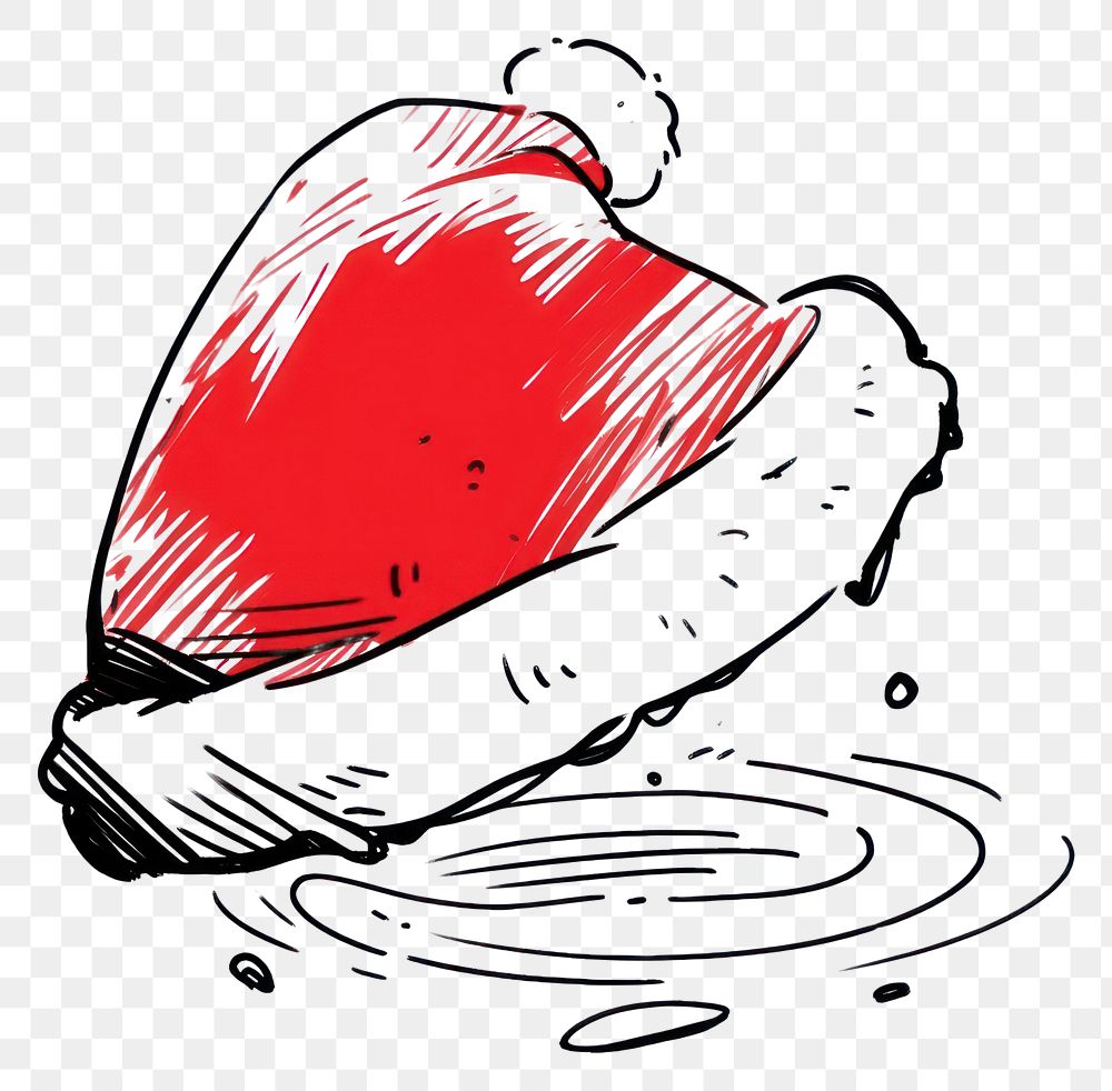 PNG Outline sketching illustration of a santa hat cartoon red splattered.