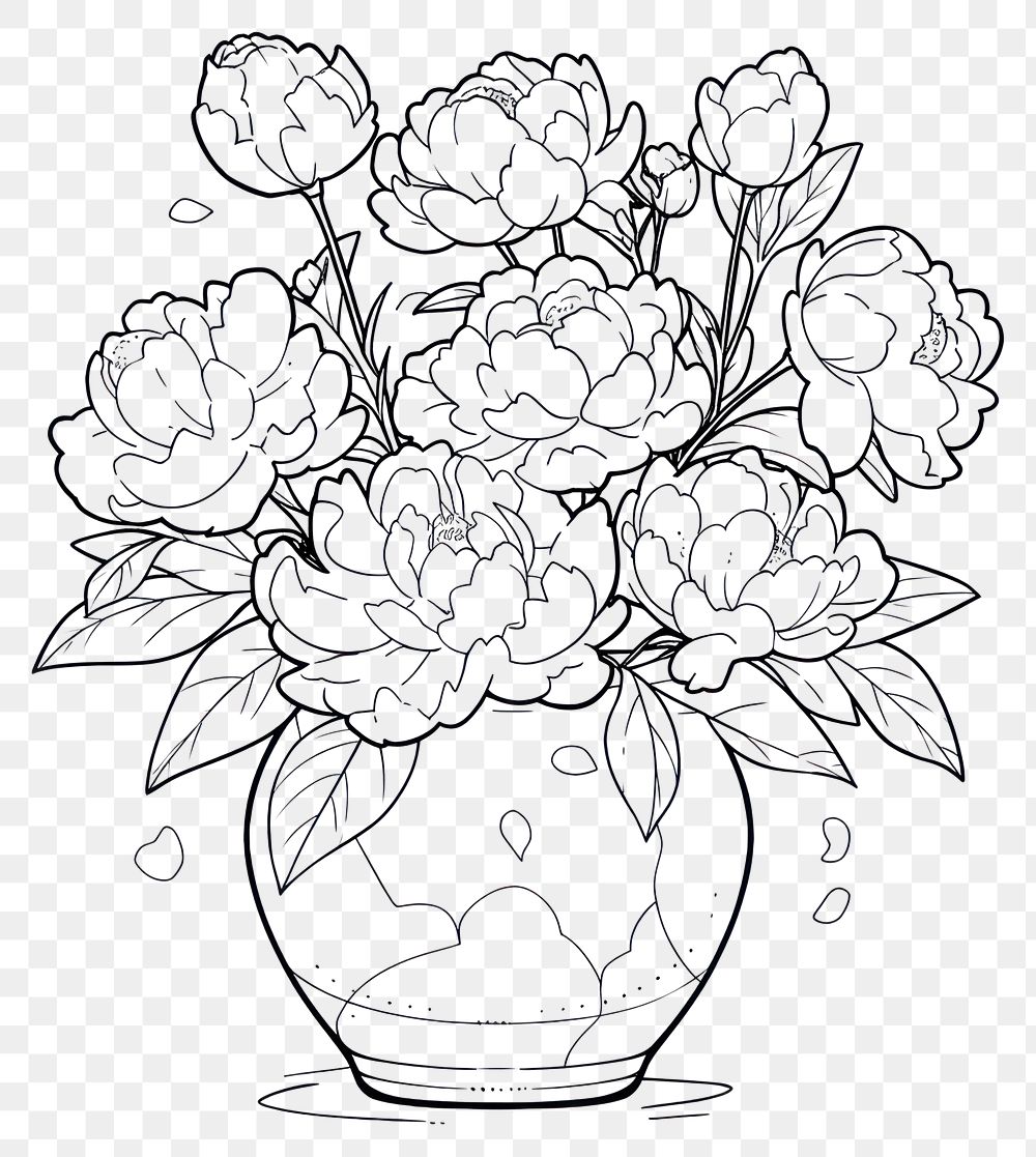 PNG Outline sketching illustration of a peony pot cartoon drawing plant.