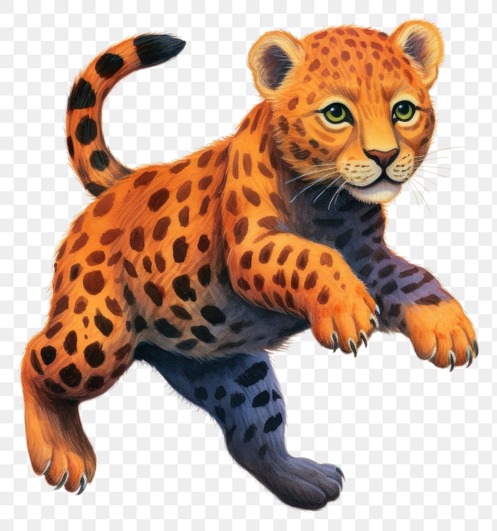 PNG Baby jaguar jumping wildlife cheetah leopard.