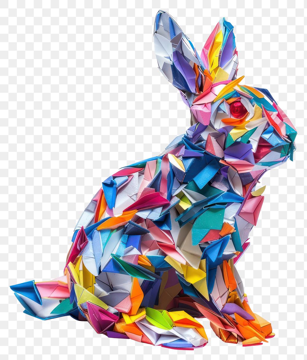 PNG Rabbit made from polyethylene origami art white background.