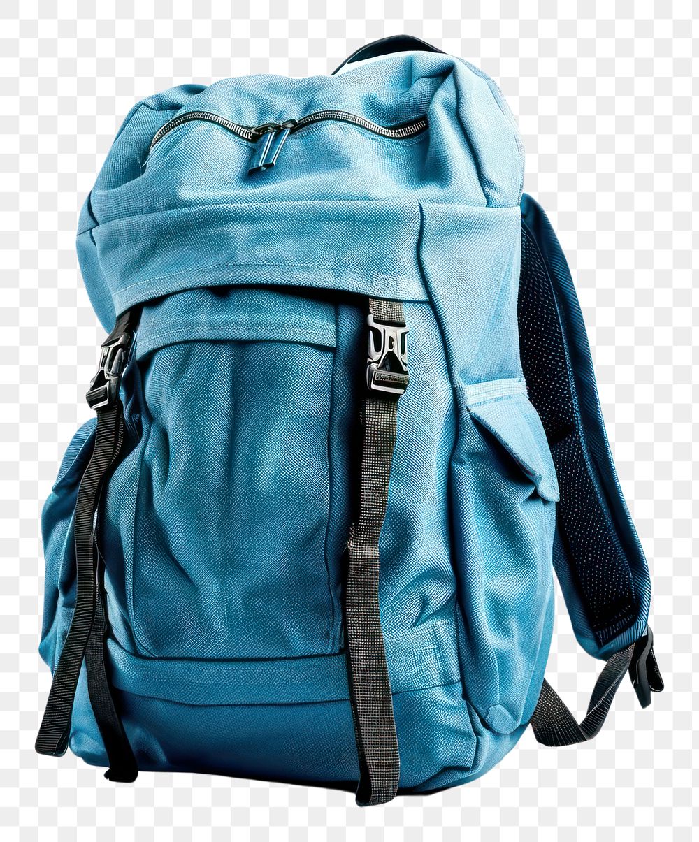 PNG Backpack bag white background turquoise suitcase.