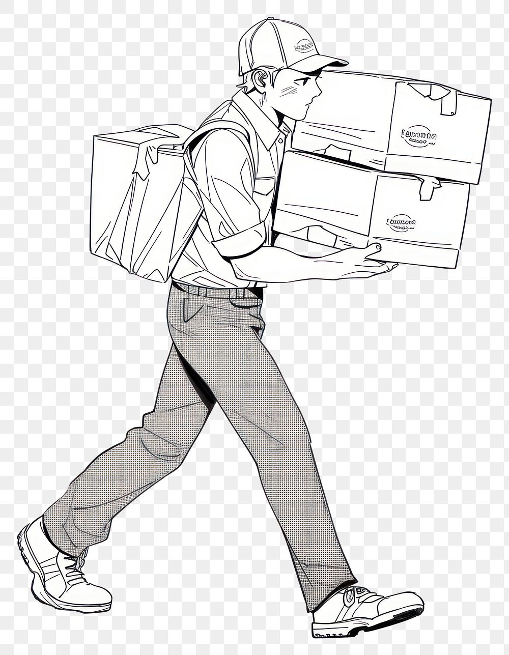 PNG Illustration of a deliveryman sketch cardboard footwear.