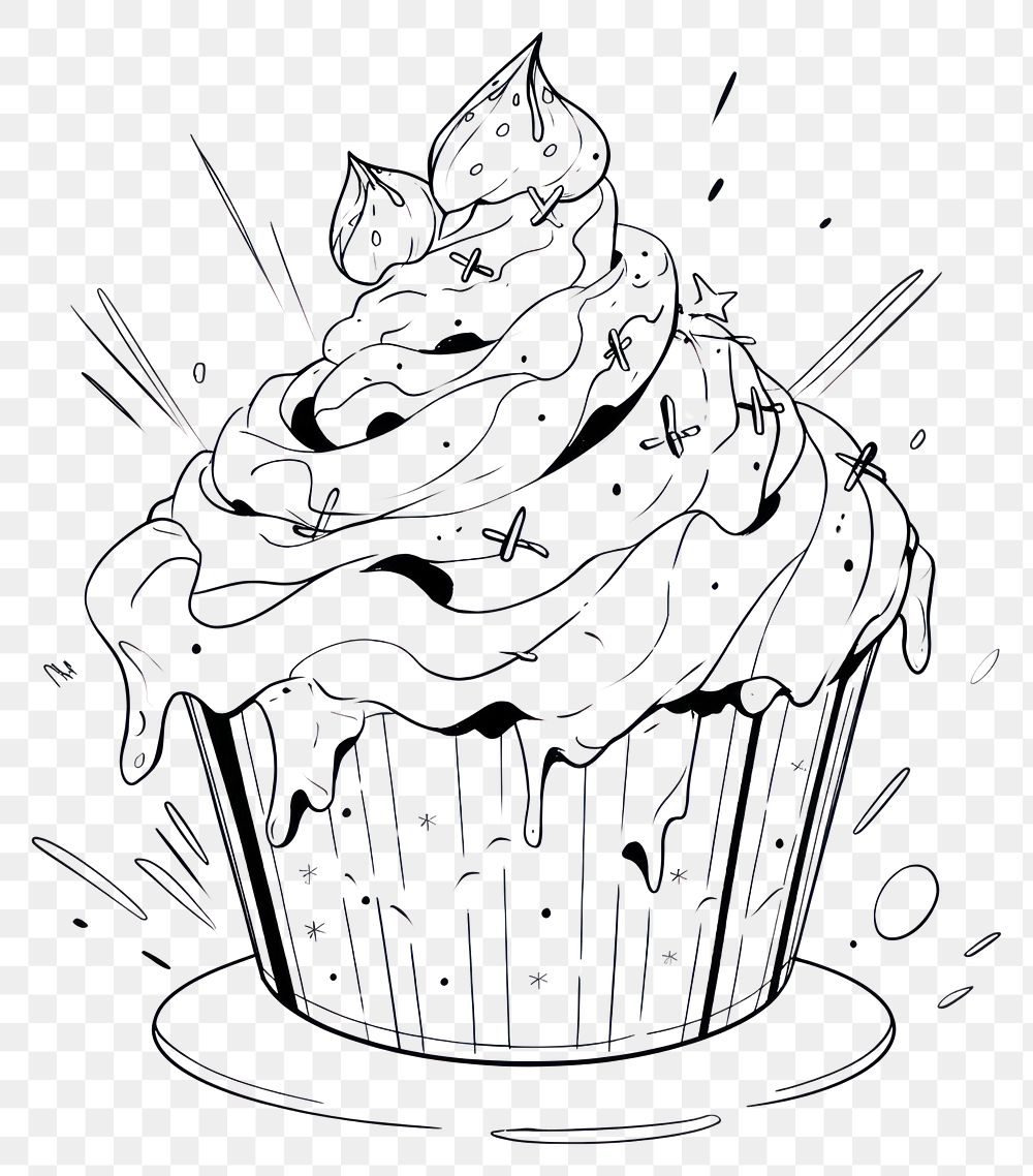 PNG Illustration of a minimal cute muffin sketch cupcake dessert.
