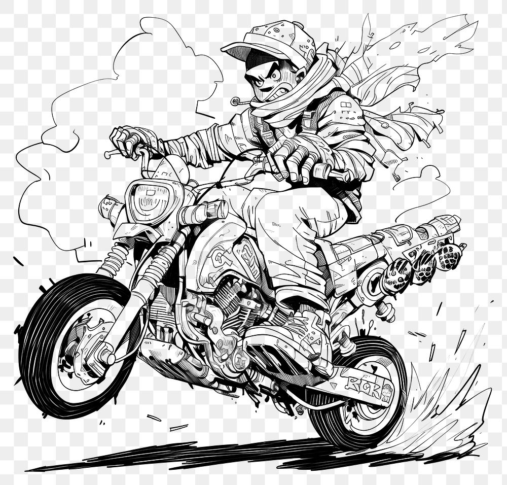 PNG Illustration of a deliverboy ride motorbike sketch motorcycle vehicle.
